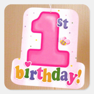Sticker Carré Balise rose 1er anniversaire sur la porte