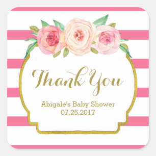 Sticker Carré Balises Baby shower or rose floral Favoriser les é