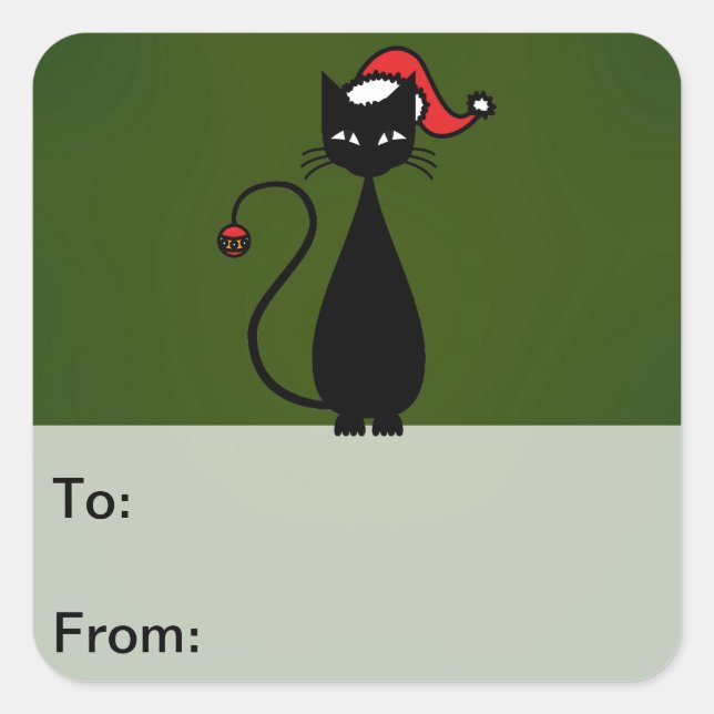 Sticker Carré Balises cadeau de Noël de chat noir (Devant)