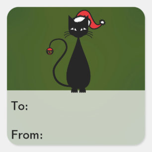 Sticker Carré Balises cadeau de Noël de chat noir