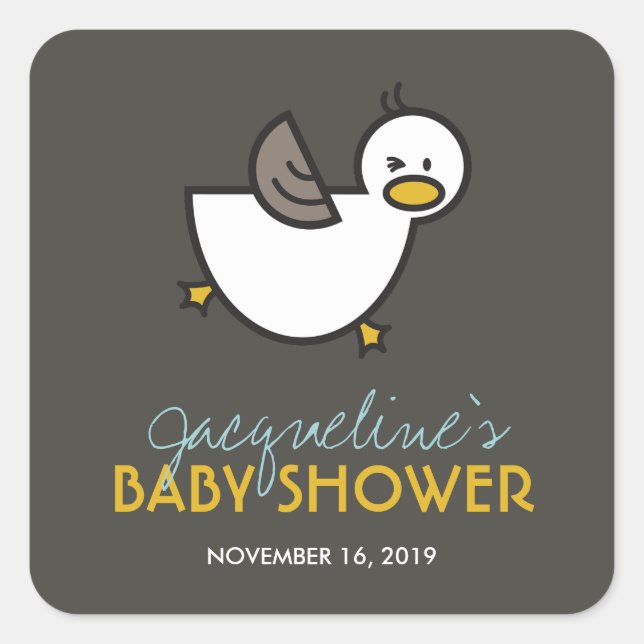 Sticker Carré Balises cadeaux de Baby shower de canard jouant (Devant)