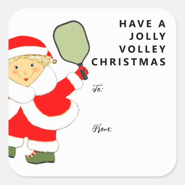 Sticker Carré Balises cadeaux de Noël Pickleball (Devant)