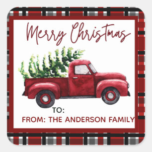 Sticker Carré Balises cadeaux Vintage Christmas Red Truck