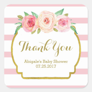 Sticker Carré Balises roses Baby shower Floral rose Favoriser le