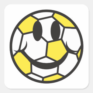 Sticker Carré balle de football jaune visage souriant
