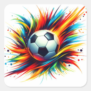 Sticker Carré Balle de football Splash Futuriste Football Abstra