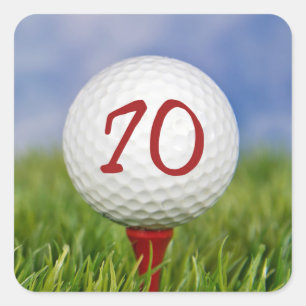 Sticker Carré balle de golf sur tee rouge 70e anniversaire