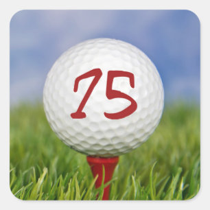Sticker Carré balle de golf sur tee rouge 75e anniversaire