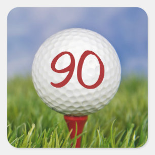 Sticker Carré balle de golf sur tee rouge 90e anniversaire