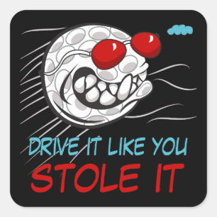 Sticker Carré Balle de Golf Volante avec Lunettes de Soleil Noir