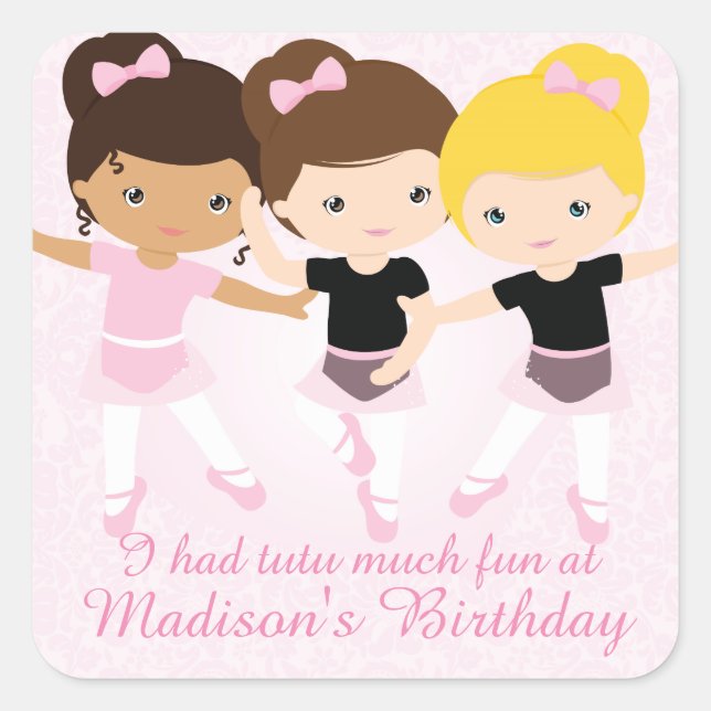 Sticker Carré Ballerina Amis Anniversaire Fête Personnalisé Fave (Devant)