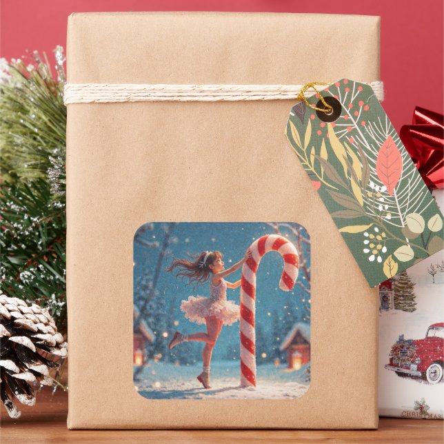 Sticker Carré Ballerina Anime Fille et Sucre de canne Noël (vacances)