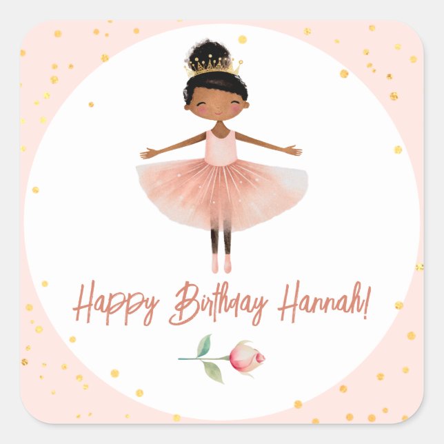 Sticker Carré Ballerina Ballet rose fille d'anniversaire (Devant)