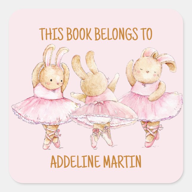 Sticker Carré Ballerina Bunnies Danse Pink Plaque enfant (Devant)