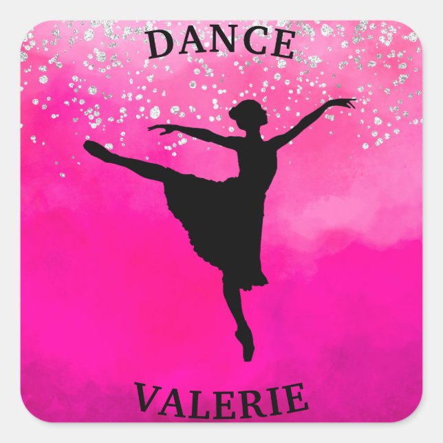 Sticker Carré Ballerina Dance Pink Ombre Sparkle (Devant)