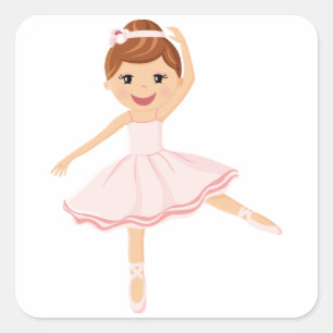 Sticker Carré Ballerina Dancer avec cheveux bruns
