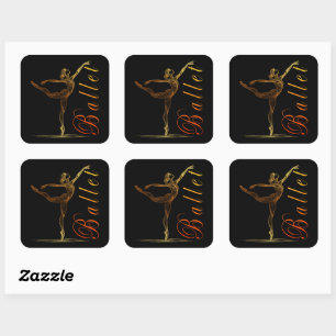 Sticker Carré Ballerina Golden Line Art dans Pose de Ballet grac