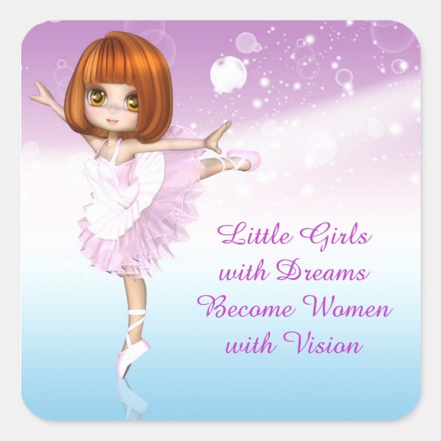 Sticker Carré Ballerina Inspirationnelle - Petites filles aux rê (Devant)