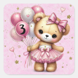 Sticker Carré Ballerina rose ours Parties scintillant ballon fêt