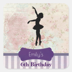 Sticker Carré Ballerina Silhouette sur l'anniversaire Motif Vint