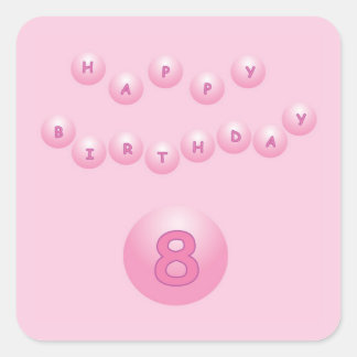 Sticker Carré Balles roses joyeux anniversaire âge 8