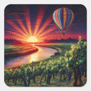 Sticker Carré Ballon à air chaud au-dessus de la rivière et du v