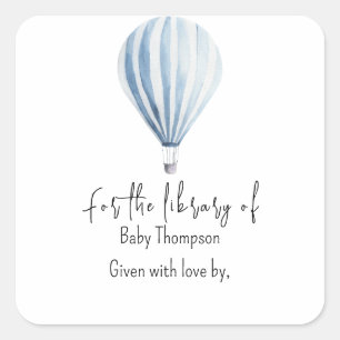 Sticker Carré Ballon à air chaud - ex-libris pour la baby shower