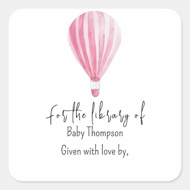 Sticker Carré Ballon à air chaud - Plaque baby shower (Devant)