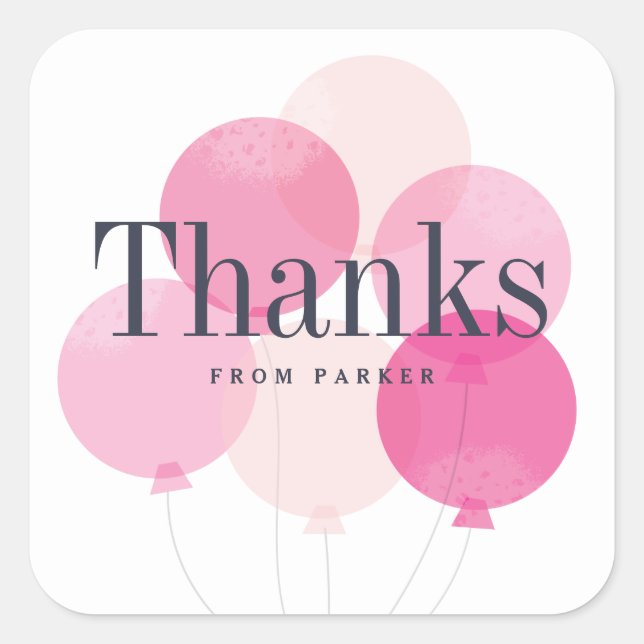 Sticker Carré Ballon moderne boule rose merci (Devant)