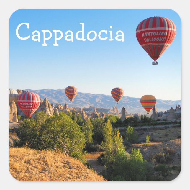 Sticker Carré Ballons à air chaud au-dessus de la Cappadoce (Devant)