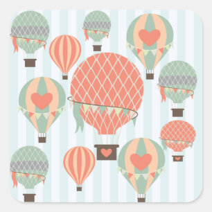 Sticker Carré Ballons à air chaud Pastel se lèvent sur les bande