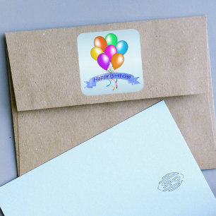 Sticker Carré Ballons d'anniversaire colorés et heureux