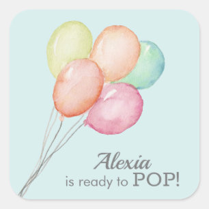 Sticker Carré Ballons d'aquarelle sur Baby shower bébé fille ros