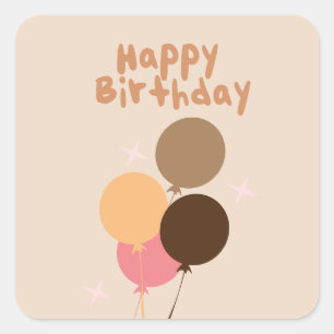 Sticker Carré Ballons de Bohême Joyeux anniversaire