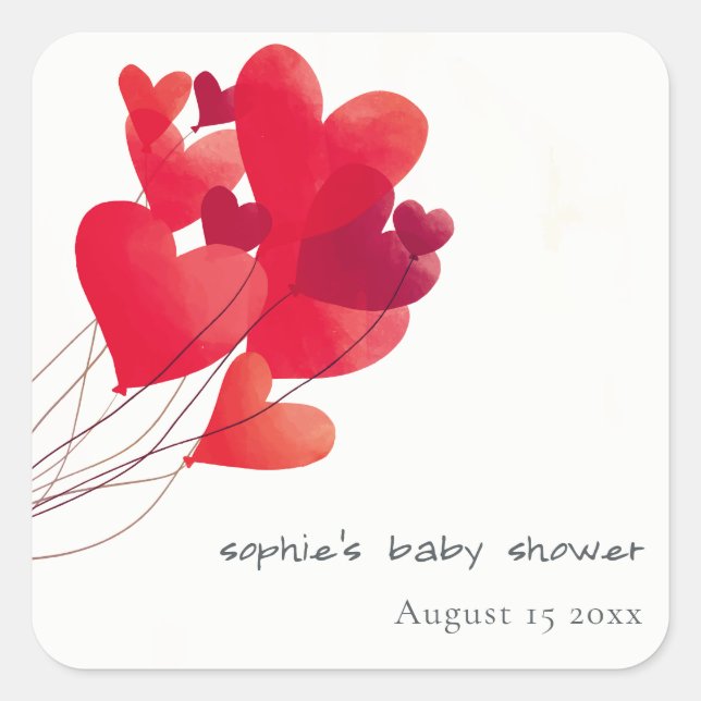 Sticker Carré Ballons de coeur rouge mignon Baby shower d'amour (Devant)