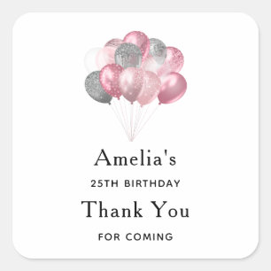 Sticker Carré Ballons de parties scintillant rose et argent - An