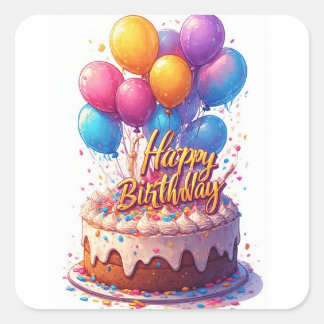 Sticker Carré Ballons Joyeux Anniversaire