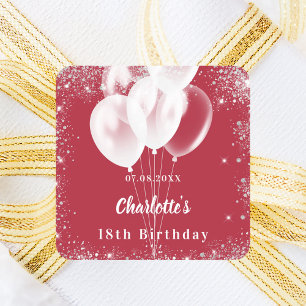 Sticker Carré Ballons rouges fête d'anniversaire blanche