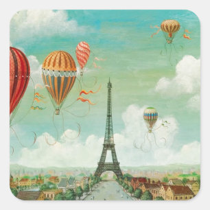 Sticker Carré Ballons vintages de PixDezines/Eiffel/Paris