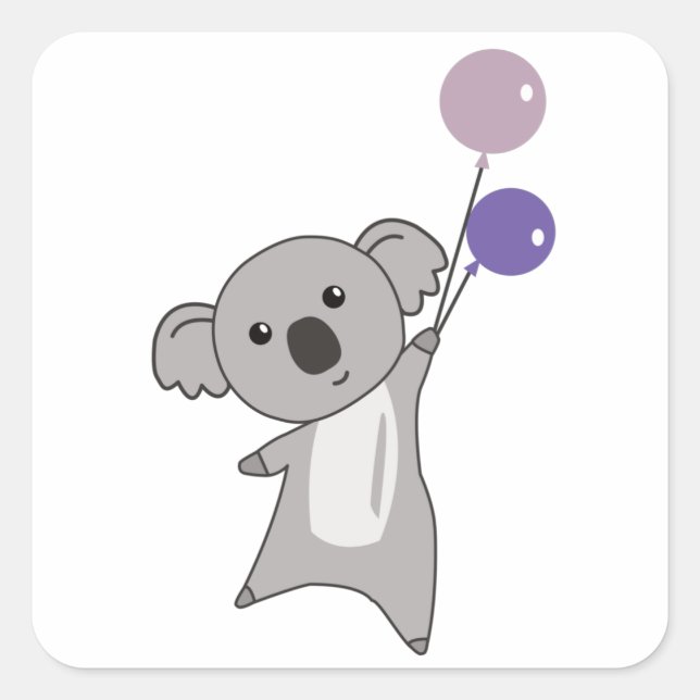 Sticker Carré Ballons violets de Koala mignons Animaux enfants (Devant)