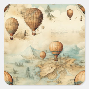 Sticker Carré Balloon vintage à air chaud dans un paysage serein