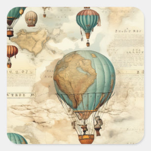 Sticker Carré Balloon vintage à air chaud dans un paysage serein