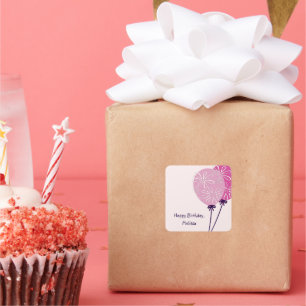 Sticker Carré Balloons rose simples et modernes Joyeux anniversa