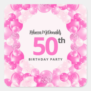 Sticker Carré Balloons roses chauds Faux Parties scintillant 50e