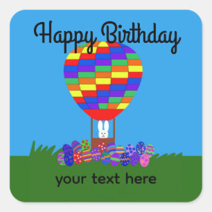 Sticker Carré Balloques à air chaud Bunny Anniversaire #2 Sticke