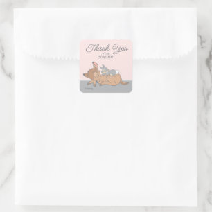 Sticker Carré Bambi   Sur la lune fille Baby shower Merci