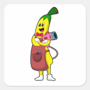 Sticker Carré Banana en coiffeur avec sèche-cheveux