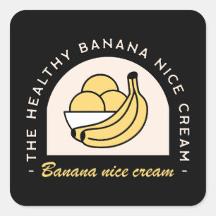 Sticker Carré Banana glace belle crème maison fruits sains noir