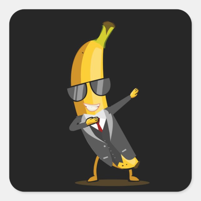 Sticker Carré Banane cool avec costume - Dab Funny Dancing Fruit (Devant)