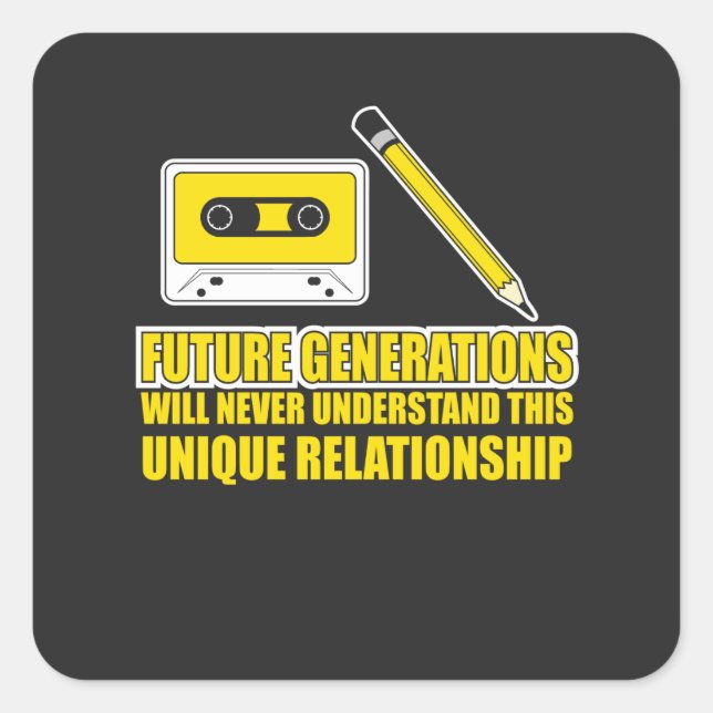 Sticker Carré Bande de cassettes et crayon (Devant)